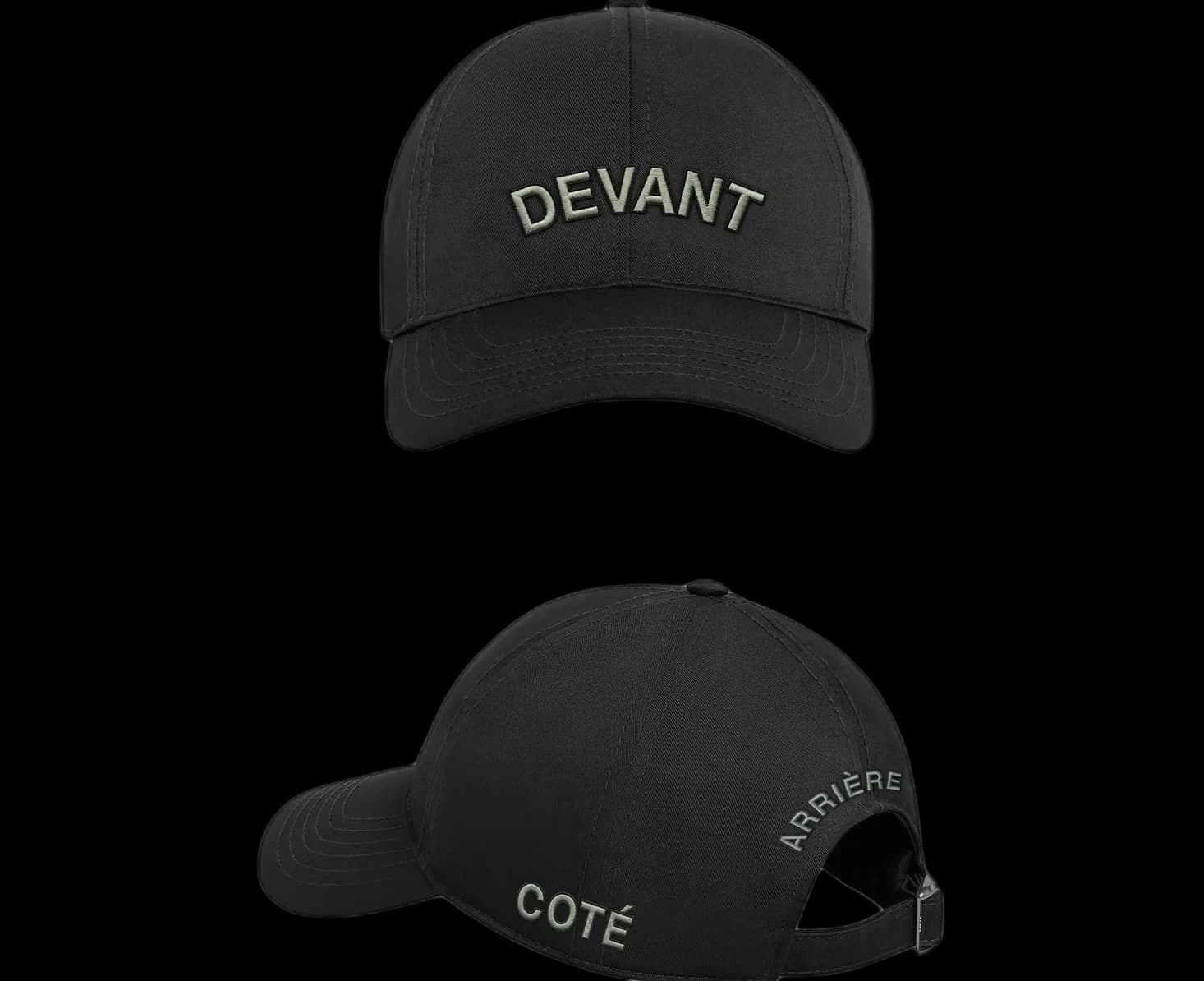 Schéma des placements de broderie sur une casquette : avant, côté, arrière